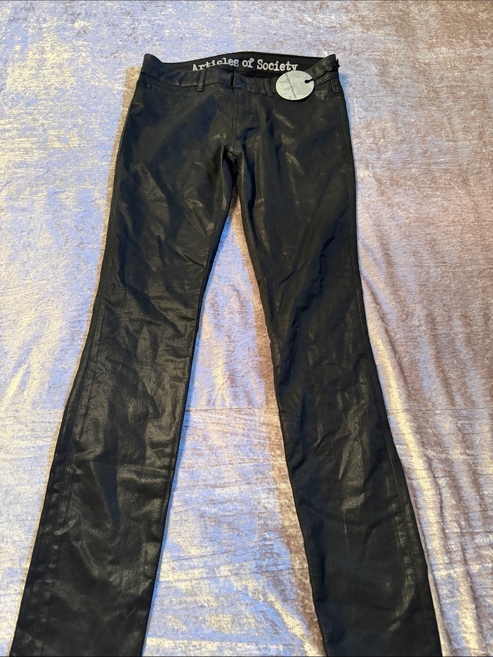 Articles of Society Black Coated Leather-look  Skinny Jeans